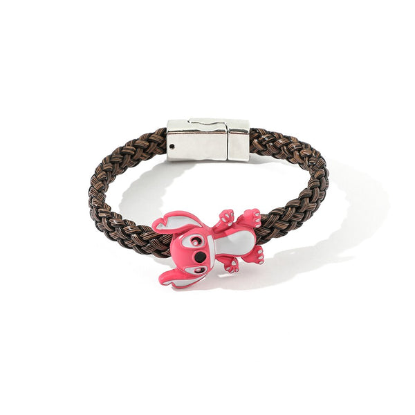 Braided Leather Stitch Rose Bracelet